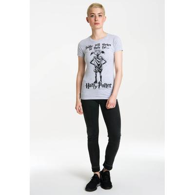T-Shirt LOGOSHIRT "Dobby Will Always Be There For", Damen, Gr. S, grau, 95% Baumwolle, 5% Viskose, bedruckt, meliert, normal, Rundhals, Shirts T-Shirt, mit niedlichem Frontdruck