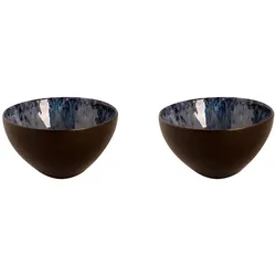 Palmer Schüssel-Set LESTER, 2 x Bowl Schüssel aus Steinzeug Ø  15 cm, Schale-Set in edlem blau-schwarz, Steinzeug Schalen-Set & Mikrowellengeeignet