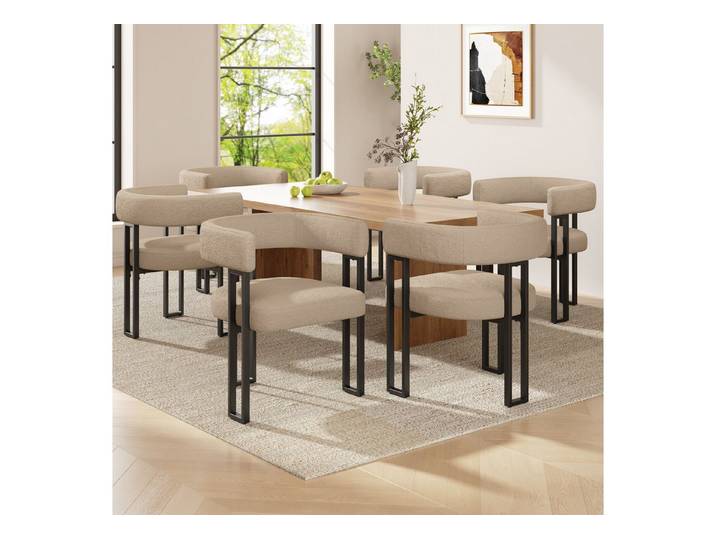 REDOM Esszimmerstuhl Make-up-Stuhl,Schminkstuhl (Luxuriöser Lammfellstoff Esszimmerstuhl mit ergonomischer Rückenlehne – Beige/Braun, Verstellbare Stützfüße, Robuste Eisenbeine., 6 St)