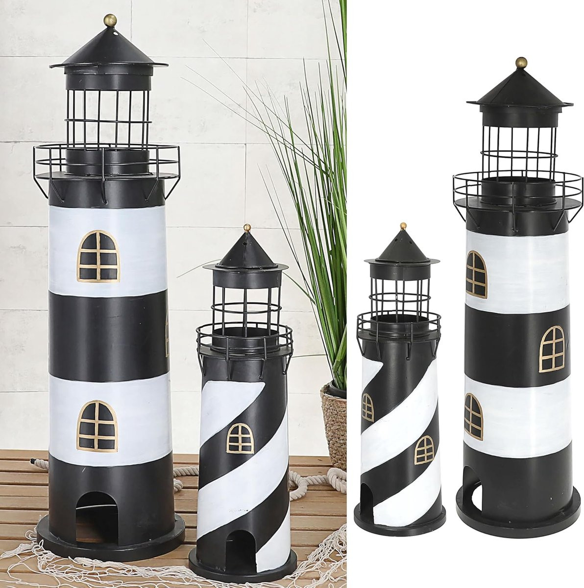 Set van 2 decoratieve lantaarns in de vorm van een vuurtoren voor volwassenen