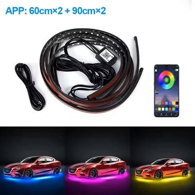 Inspire Select RGB Car Underglow Neon Light Kit 4 Piece Sound Active Colored Accent Strip Ambient Lighting (APP Control, Underbody & app 60 90cm