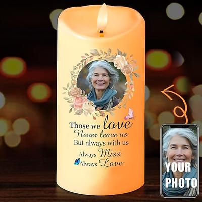 Personalisierte LED-Gedenkkerze mit individuellem Foto, Beileidsgeschenk für den Verlust geliebter Menschen, elegantes Erinnerungslicht für die Dekoration des Schlafzimmers zu Hause, Hommage an verstorbene Lieben