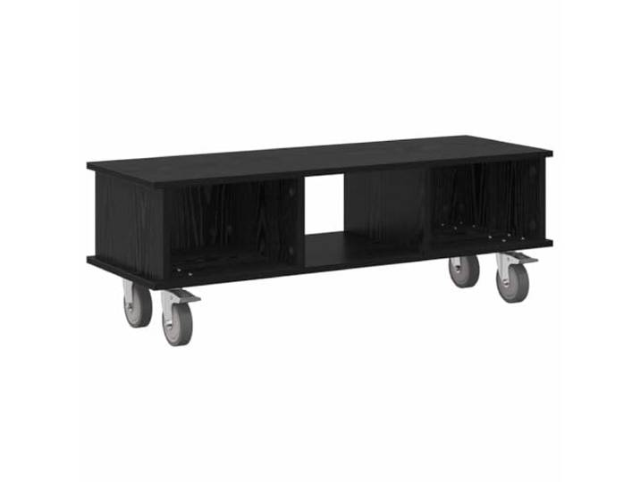Roanoer TV-Ständer Schwarz Eichen-Optik 100x35x35 cm Lowboard Kompakter Phonoschrank mit praktischer Kabelführung und Fächern für Wohnzimmer und Schlafzimmer.