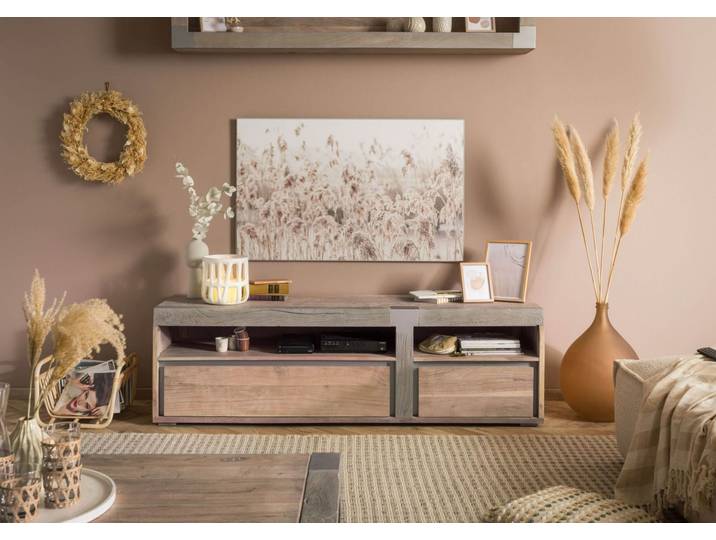 Meuble TV en bois d' acacia beige laqué AMSTERDAM #125