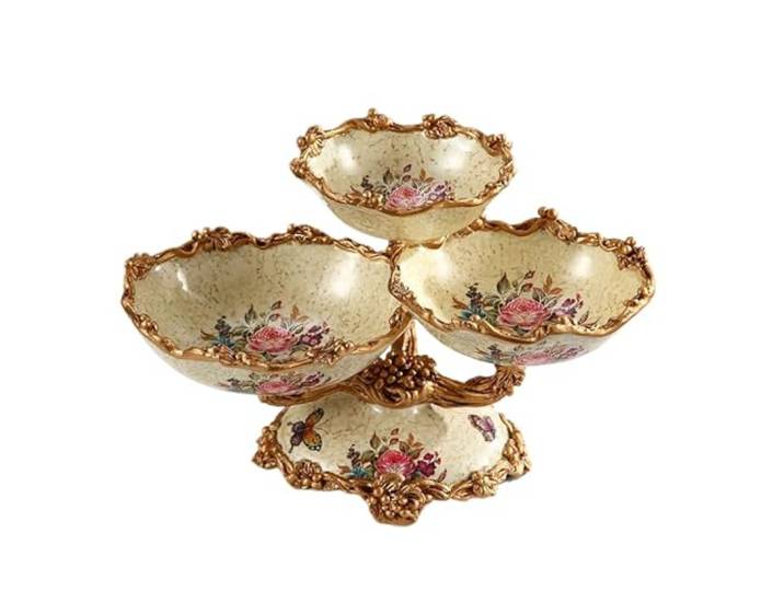 Obstständer, Europäischen Vintage Obsttablett, mit 3 Tabletts Obstständer Snacks Süßigkeiten Teller, Kreative Süßigkeiten Lagerung Tablett, für Küche und Esszimmer, Obstsnacks(Gold)