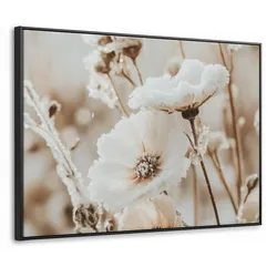 LEINWAND Bilder mit Rahmen - Blumen - Winter - Weiß - Schnee - Beige - 100x70
