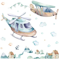 WANDAUFKLEBER 60x87cm - Hubschrauber und Flugzeug