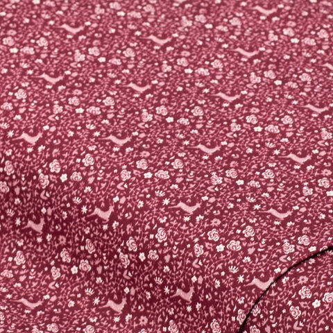 Baumwoll-Trachtenstoff "Hirsch & Blumen", rot