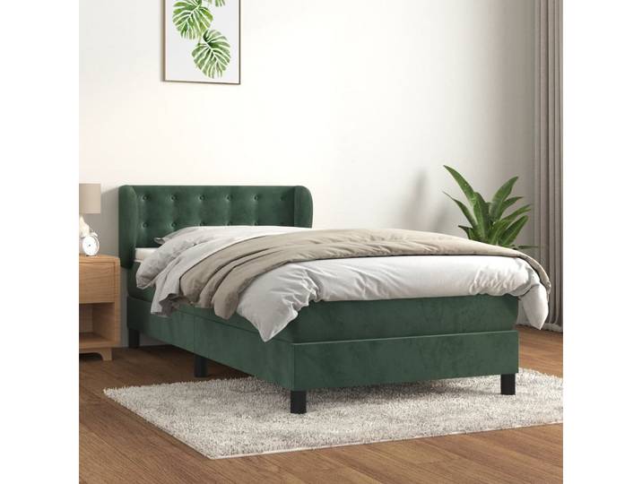 vidaXL Boxspringbett, Boxspringbett mit Matratze Dunkelgrün 90x200 cm Samt