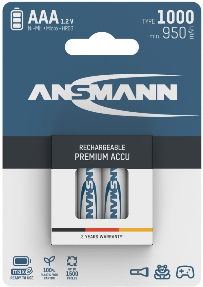 Ansmann Maxe Rechargeable AAA Batteries NiMH 1000mAh Pack of 4