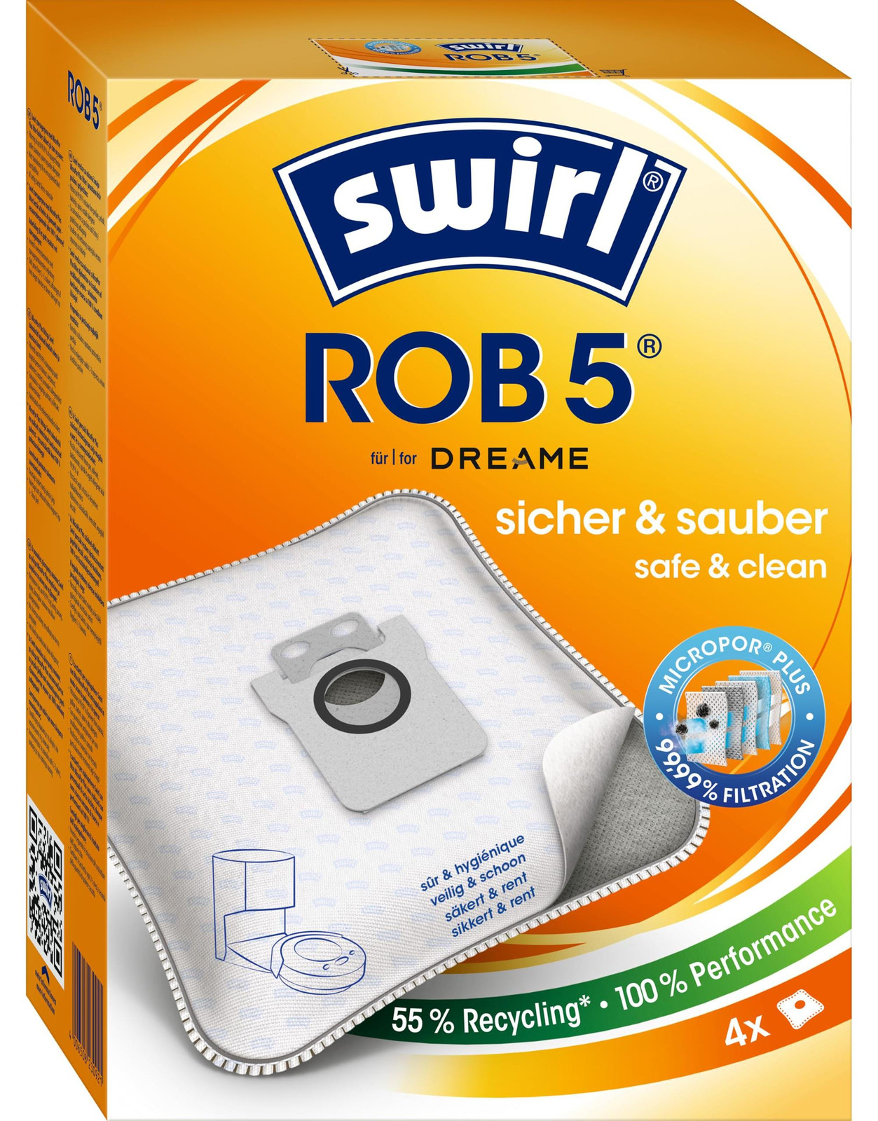 Dripio Stofzuigerzakken ROB 5 EcoPor, 4 stuks, wit, katoen