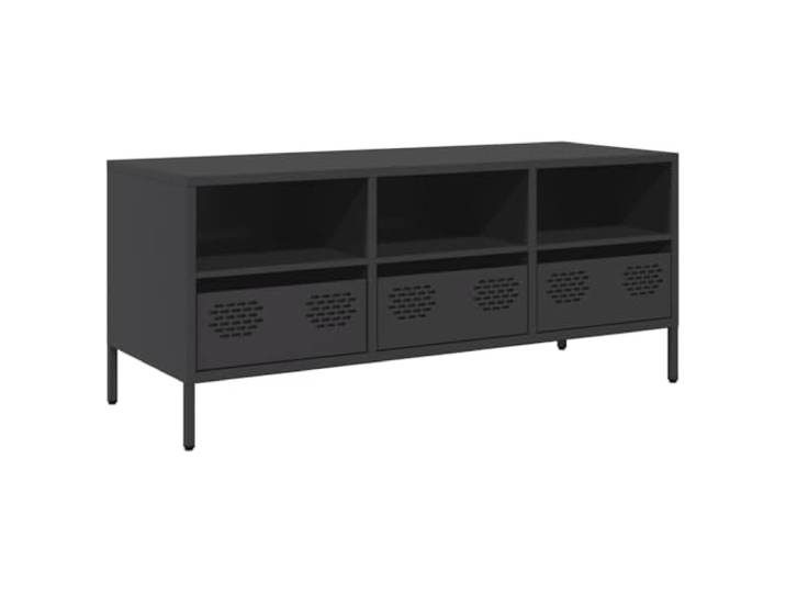 Kaorsrow TV-Schrank Schwarz 101,5x39x43,5 cm TV-Board Metall Schubladen Industrie TV-Möbel aus kaltgewalztem Stahl mit 3 Fächern und 3 Schubladen für Wohnzimmer und Schlafzimmer.