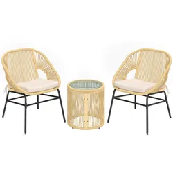 BISTROSET 3-teilig aus Stahl PE-Rattan Beige