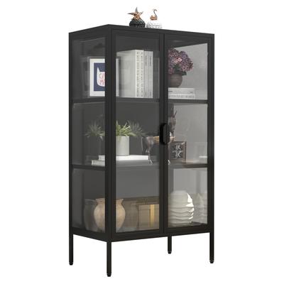 Standvitrine VCM "Stahl Glas Standvitrine Vitrine Schaukasten FlokaM", schwarz, Obermaterial: 100% Metall MT., Schränke, Standvitrine