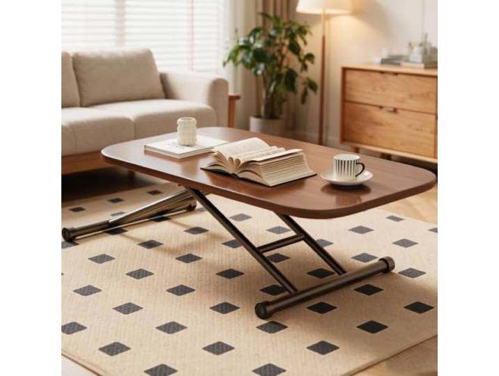 Höhenverstellbarer rollbarer Couchtisch,vielseitig,verstärkt und standfest Couchtisch verdickte Platten&verstärkte Halter mit hoher Tragkraft,abgerundete Kanten verhindern Stöße(Walnut,31.5x18.9 )