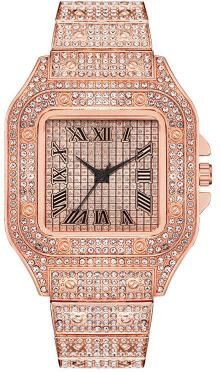 Fusion Finds Luxury Gold Watch With Rhinestone Bracelet Unisex Fashion Quartz Diamond Watch rose