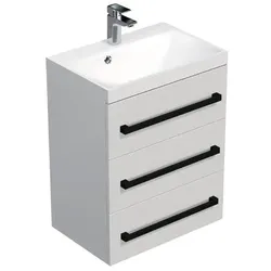 SAT Cube Way Badezimmerschrank mit Waschbecken 60x76,5x40 cm glanz weiß glanz/matt CUBE2C603BL