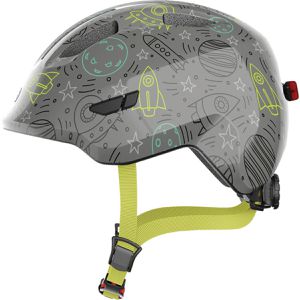 Abus Fahrradhelm Smiley 3.0 LED, für Kinder, 50 - 55 cm, verstellbar, grau, mit Motiven & LED-Rücklicht