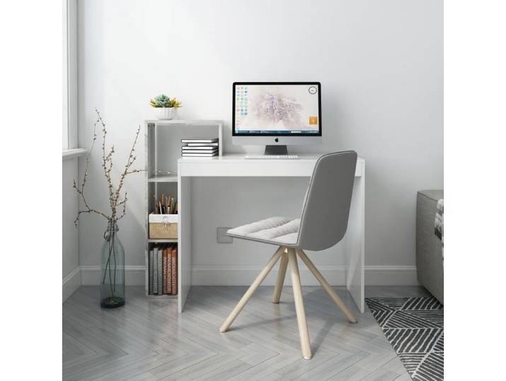 Bureau d'Ordinateur en Bois Blanc&Gris avec étagères et rangement - MONDEER