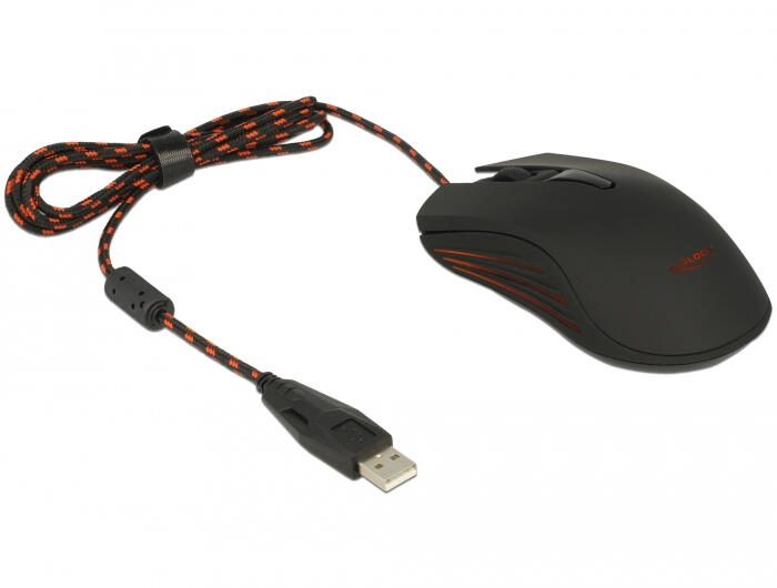 DeLOCK kabelgebundene Gaming Maus, schwarz / rot 12531