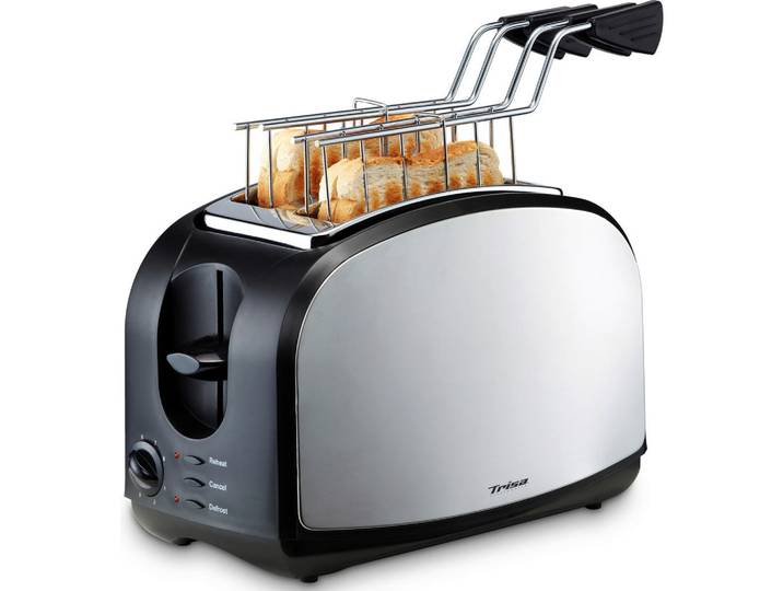 Trisa Electronics Toaster, Schwarz, Kunststoff, 17x19.4x28.5 cm, RoHS, Fsc, Reach, Krümelschublade, Auftaufunktion, Aufwärmfunktion, Kochgeschirr, Küchengeräte, Toaster