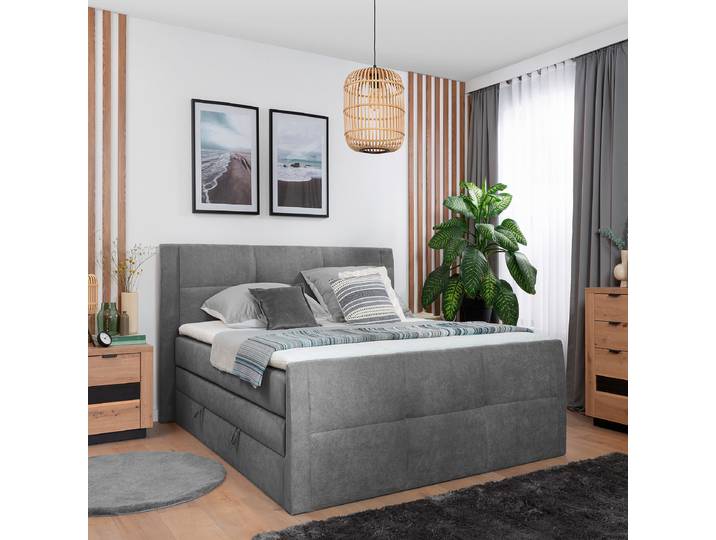 Boxspringbett Bekkour 120 x 200cm Webstoff Prisca Grau