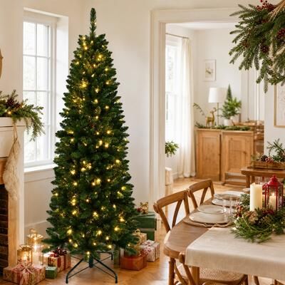 Garvee 6FT Pre‑Lit Artificial Christmas Tree, PVC Xmas Silk Plants with Metal Iron Stand, 700 Branch Tips, 200 Lights