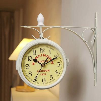 Uplift Picks Vintage Double Sided Wall Clock Retro Metal Train Station Style white B