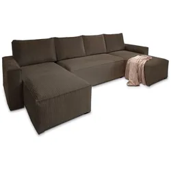 WOHNLANDSCHAFT ASPRA Braun Kordstoff mit Schlaffunktion