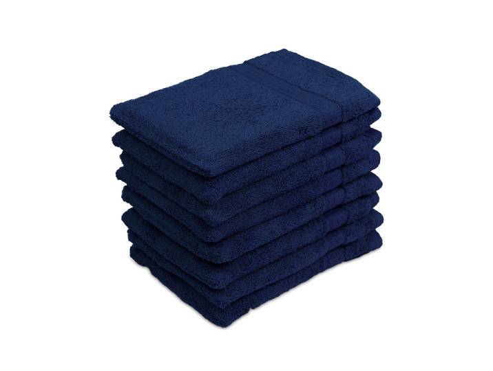 8er-Set Waschhandschuhe aus 100% Baumwolle, Frottee-Lappen mit Schlaufe, navy