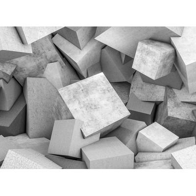 Fototapete LIVING WALLS "Designwalls Concrete Blocks 1", grau, B:3,5m L:2,55m, Vlies, Tapeten, Vlies, Wand, Schräge, Decke