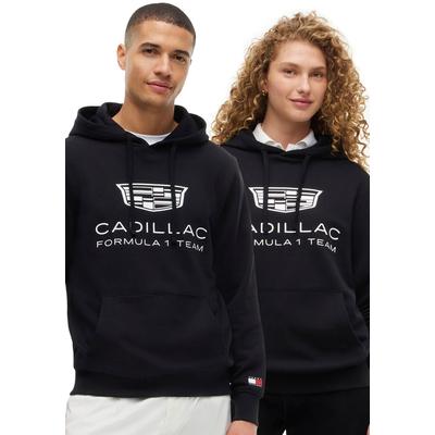 Hoodie TOMMY HILFIGER "TH x Cadillac Formula 1 Team SHIELD", Damen, Gr. S, schwarz, Sweatware, Obermaterial: 100% Baumwolle, bedruckt, regular fit hüftlang, Rundhals, Rippbündchen, Sweatshirts Hoodie, Baumwoll-Qualität, Unisex