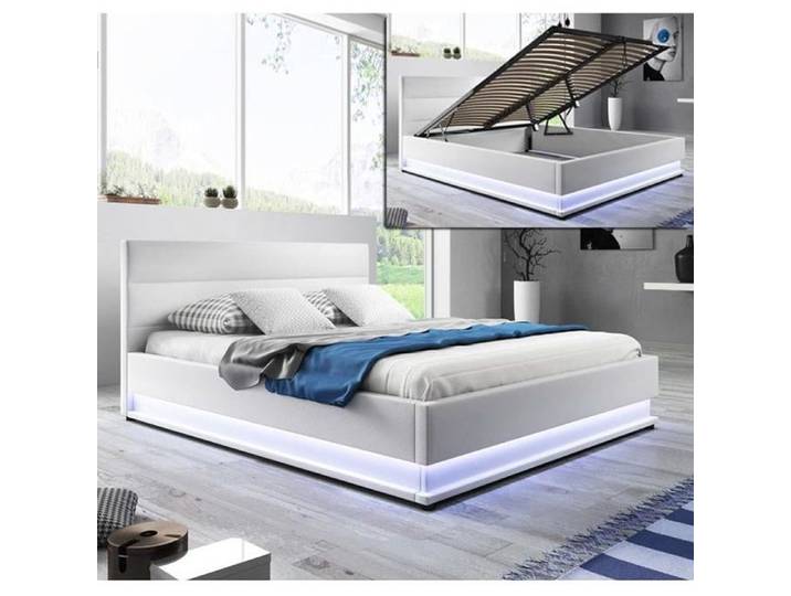Lit coffre avec rangement - Nitas - blanc - 160x200cm - sommier à lattes inclus