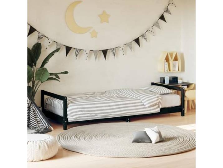 HGFDSAWE Kinderbett Kiefer Massivholz Jugendbett 90x190 cm Schwarz Rustikale Optik, Stabile Lattenrost-Konstruktion, Niedrige Einstiegshöhe