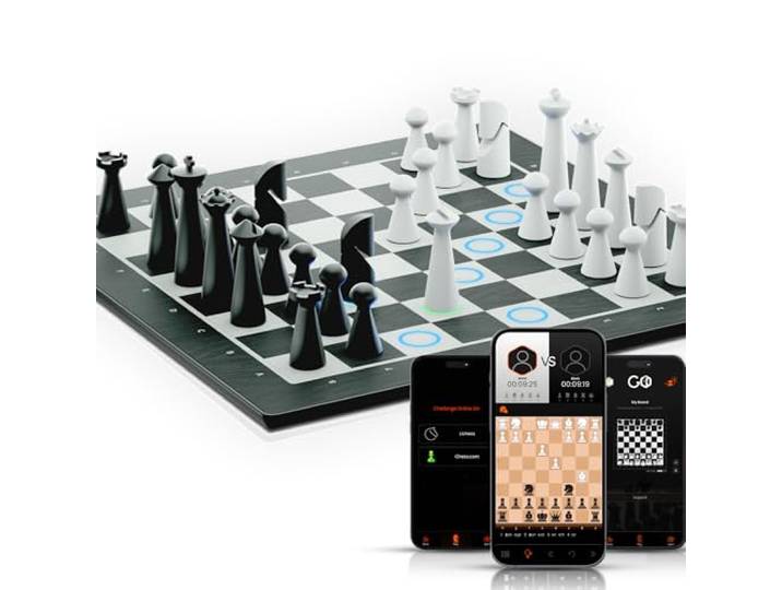 GoChess Mini - Elektronisches Smart-Schachbrett-Set für alle Spielstärken Farbige Coaching-Lichter in Echtzeit. 32 Schwierigkeitsstufen und Online-Spiel. Verbindung zu Lichess und Chess.com