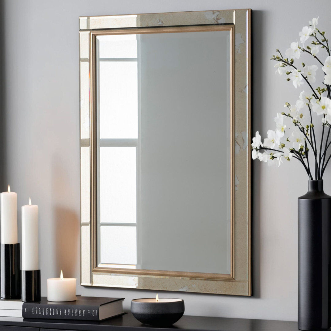 Yearn Mirrors Glass Rectangle Wall Mirror with Hooks Gold 105.5cm H X 75cm W X 2.5cm D