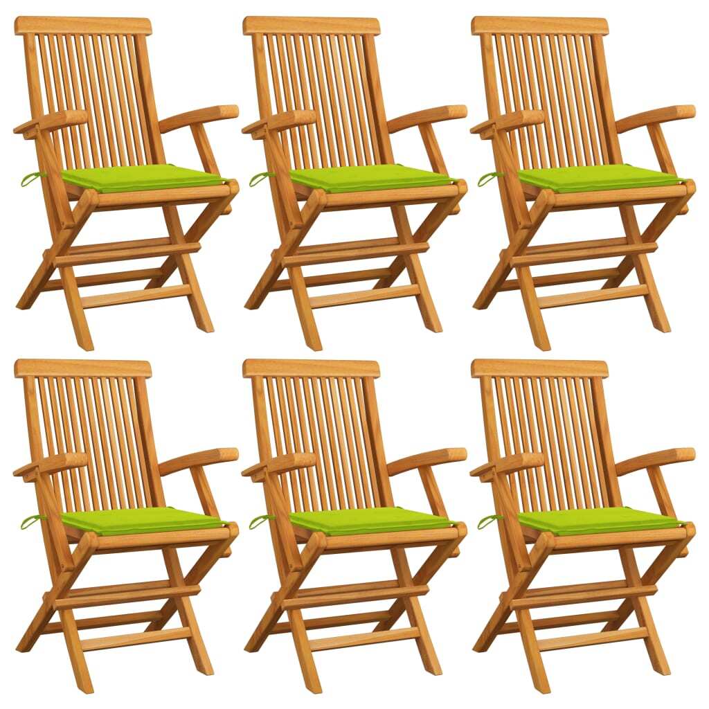 Gartenstühle mit Hellgrünen Kissen 6 Stk. Massivholz Teak