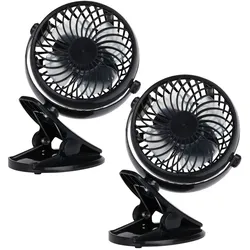 WellHome - 2er Set Tischventilatoren mit Clip 1200 mAh in Schwarz Ø13x17,5 cm