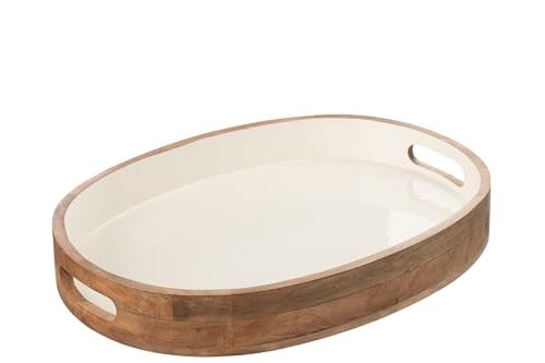 J-Line Plateau Ovaal Kos Dienblad - Hout - Bruin/Wit