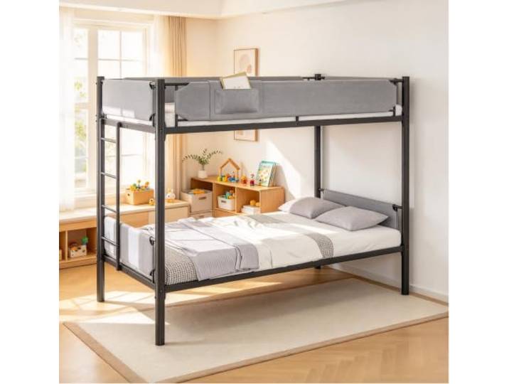 Bellemave Etagenbett Metall 90x190,umwandelbar zu Zwei Einzelbetten,Schwarz Jugendbett,sichere Geländer,platzsparend,abnehmbare Leinentasche,Treppe,Lattenrost,ohne Matratze,für Kinder und Erwachsene