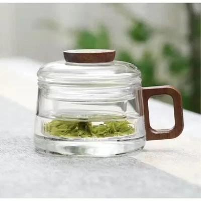Uplift Treasures 200 Ml Glass Tea Cup With Wooden Handle And Filter transparent
