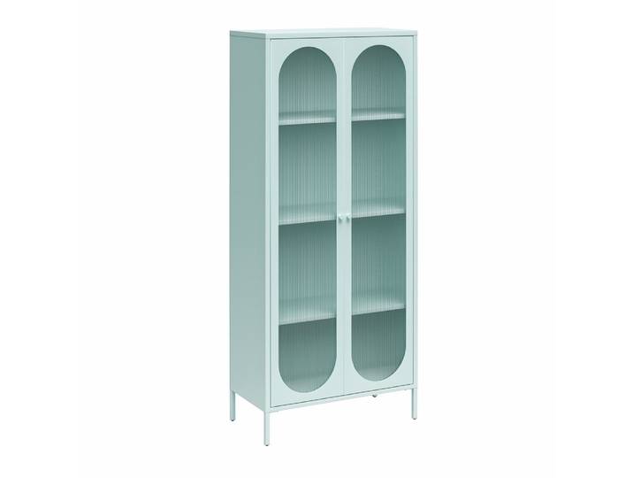 Vitrine haute avec 2 portes vitrées en métal bleu clair