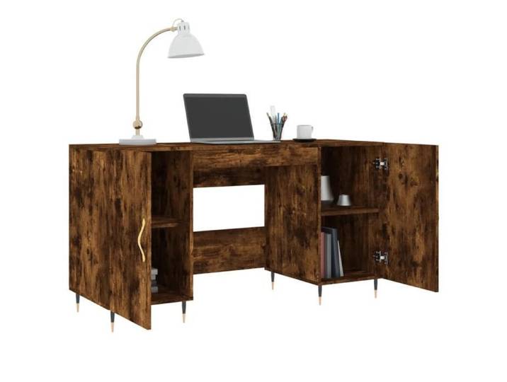 Bureau Informatique - Meuble de Bureau pour Ordinateur - bois d'ingénierie - chêne fumé - 4 compartiments - style industriel - 140x5