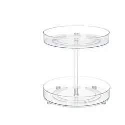 Relaxdays Drehteller, 2-stöckig, Ø 27 cm, drehbar, Drehscheibe für Kühlschrank, Kosmetik & Gewürze, rund, transparent