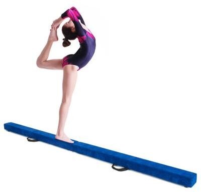 Costway 7 Feet Folding Portable Floor Balance Beam with Handles for Gymnasts-Blue