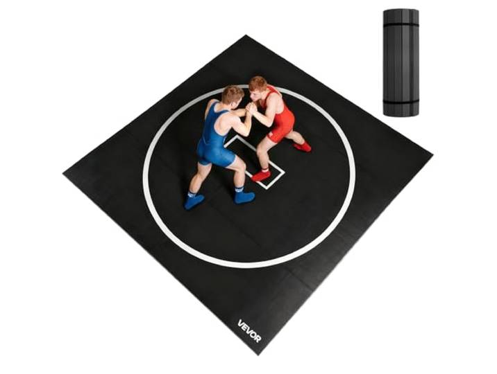 VEVOR Tapis de lutte en mousse pour arts martiaux - 3 m/1\,5 m - Tapis d'entraînement enroulable en PVC imperméable avec cercles - Pour gymnastique\, tatami\, jiu jitsu\, BJJ\, MMA\, judo