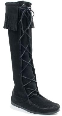 Minnetonka Front Lace Knee High Boot - Mens 11 Black Boot Medium