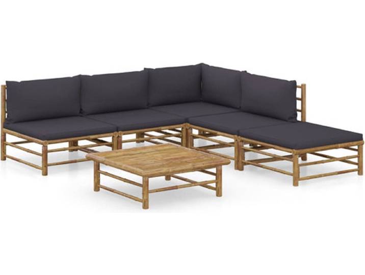 vidaXL - 6-delige - Loungeset - met - donkergrijze - kussens - bamboe
