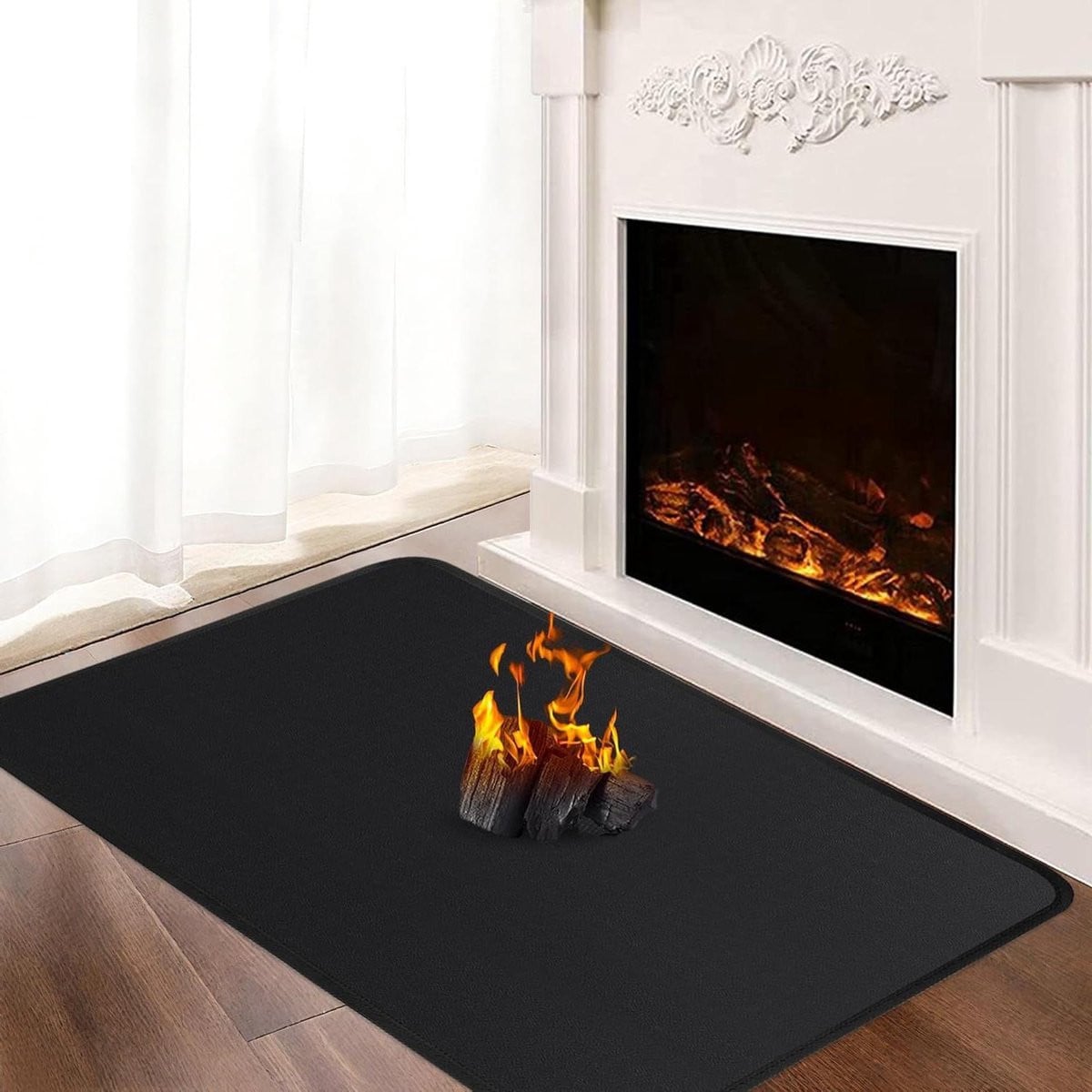 Zwart brandwerend haardtapijt ter bescherming van de vloer, 120 x 70 cm
