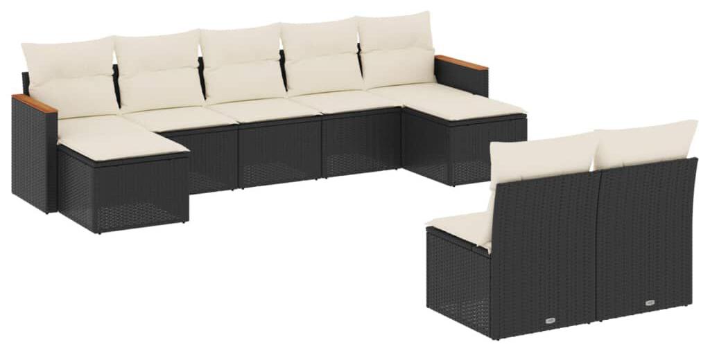 Loungeset, 9-teilig, aus schwarzem Poly-Rattan - 9 Sitzplätze - Polypropylen-Rattan - Schwarz - Gartenmöbel